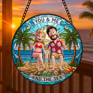 Happy Couple At Beach Stained Glass Suncatcher, Personalized Gifts For Couple 02qhtn160725hg