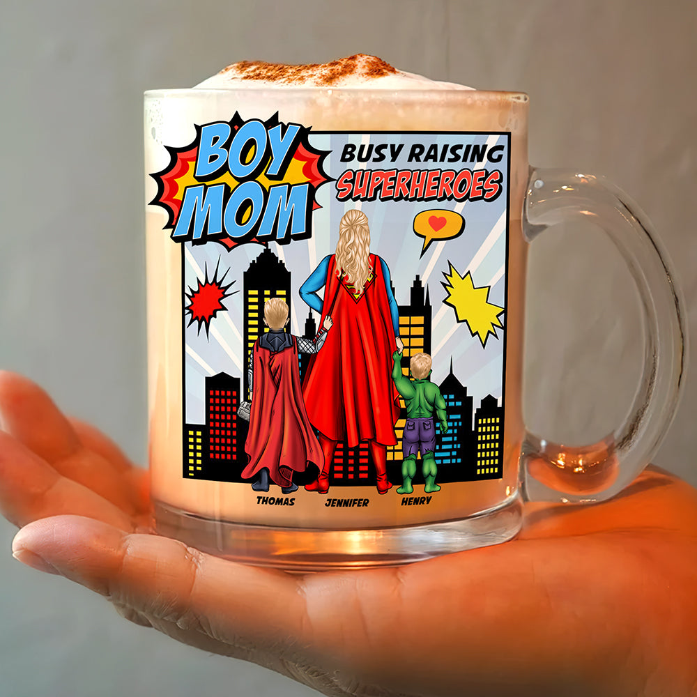 Boy Mom Clear Glass Mug Personalized Gifts For Mom 02NAQN280325PA-Homacus