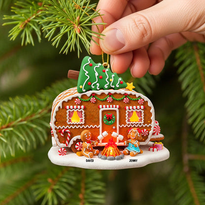 Personalized Gifts For Camping Gingerbread Couple Christmas Wooden Ornament 03pgtn190825
