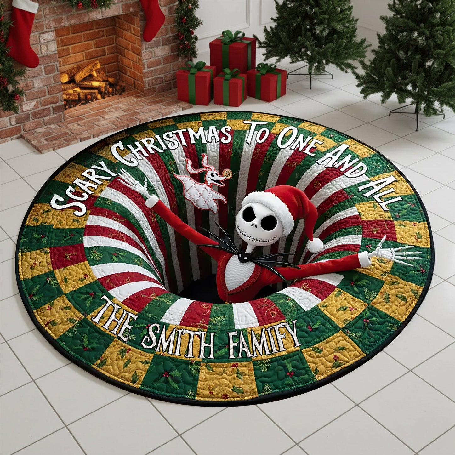 Haunted Holiday Family Round Mat - Personalized Christmas Gifts For Family 02HULU250925
