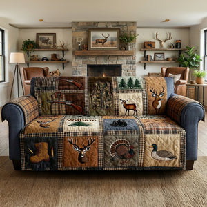 Hunting Collage Quilted Sofa Cover - Personalized Gifts For Hunters 04qhlu240126