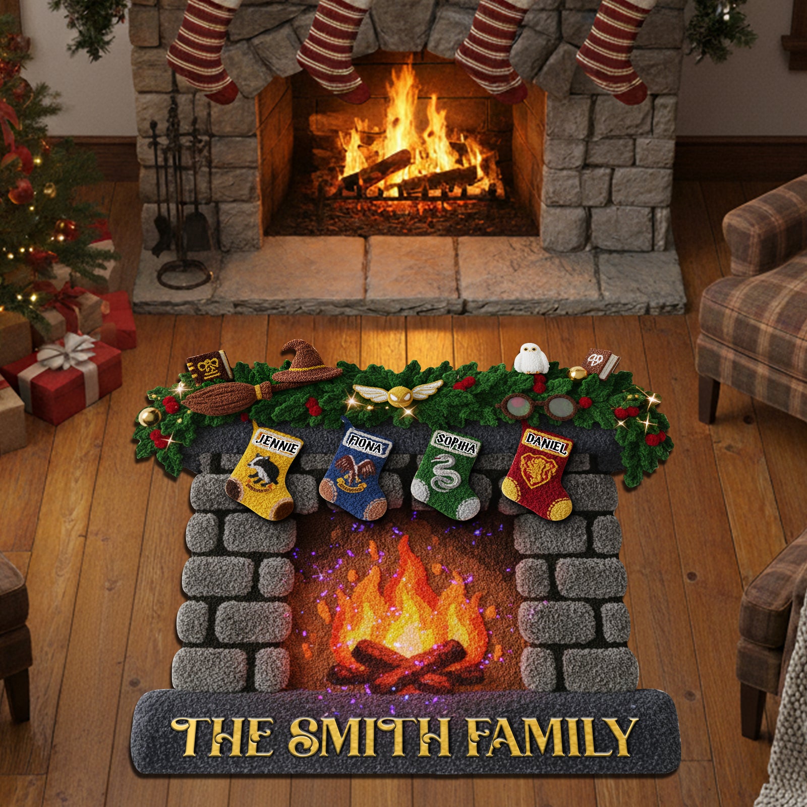 Hanging Stockings Fireplace Doormat - Personalized Gift For Family 01TOLU300925