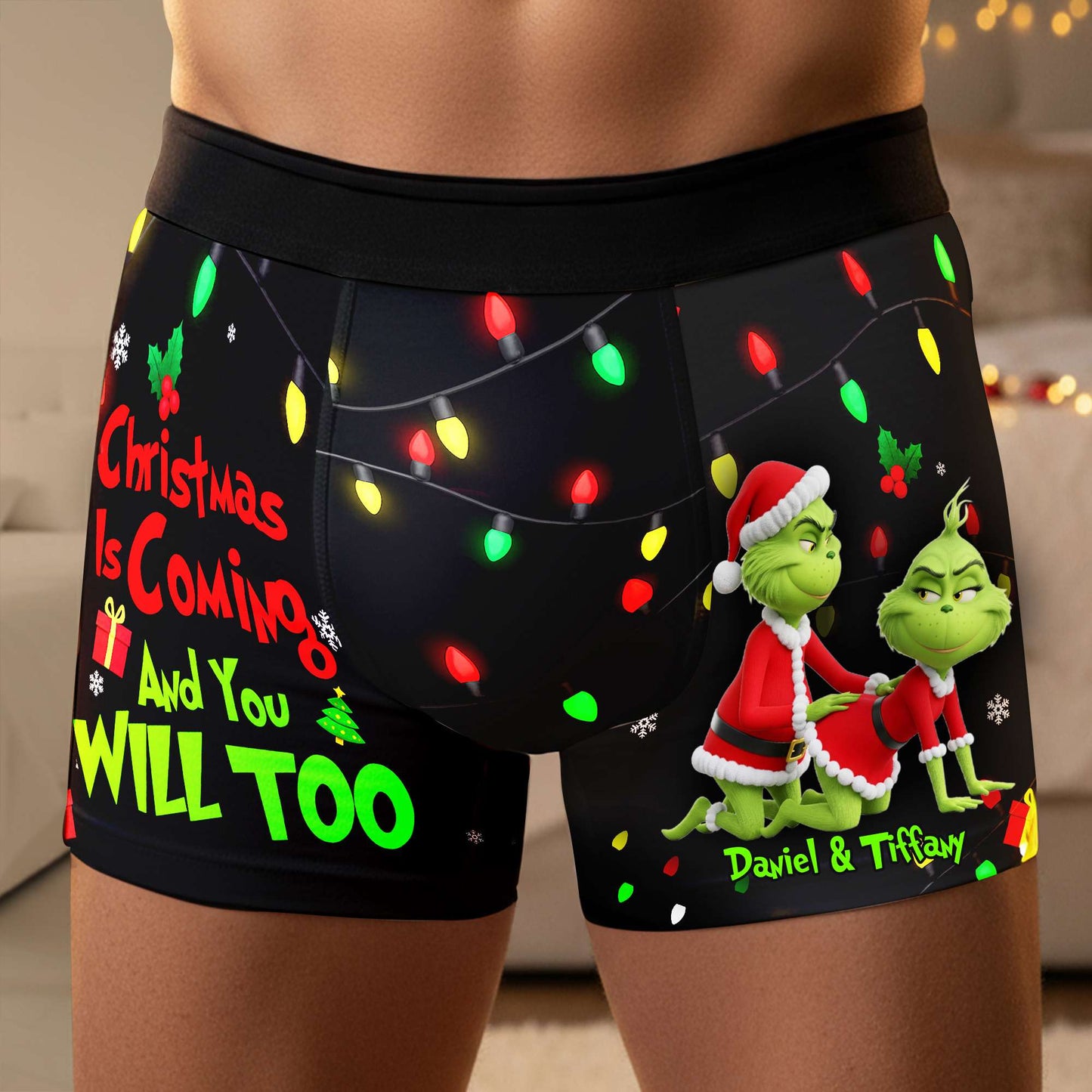 Saucy Green Couple Christmas Boxers - Personalized Gifts For Him 03NALU160925