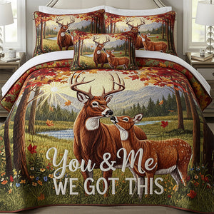 Deer Couple Personalized Gifts For Couple Quilt Bed Set You And Me We Got This 04natn110725