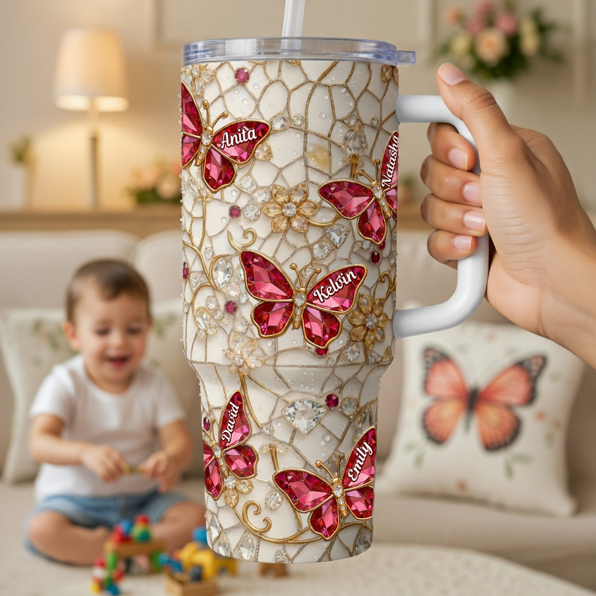 Sparkling Butterfly Floral 40oz Tumbler - Personalized Gifts For Mom 03kimg180326