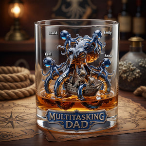 Ancient Octopus Dad Round Glass - Personalized Gifts For Drinking Dads 05QHQN150526
