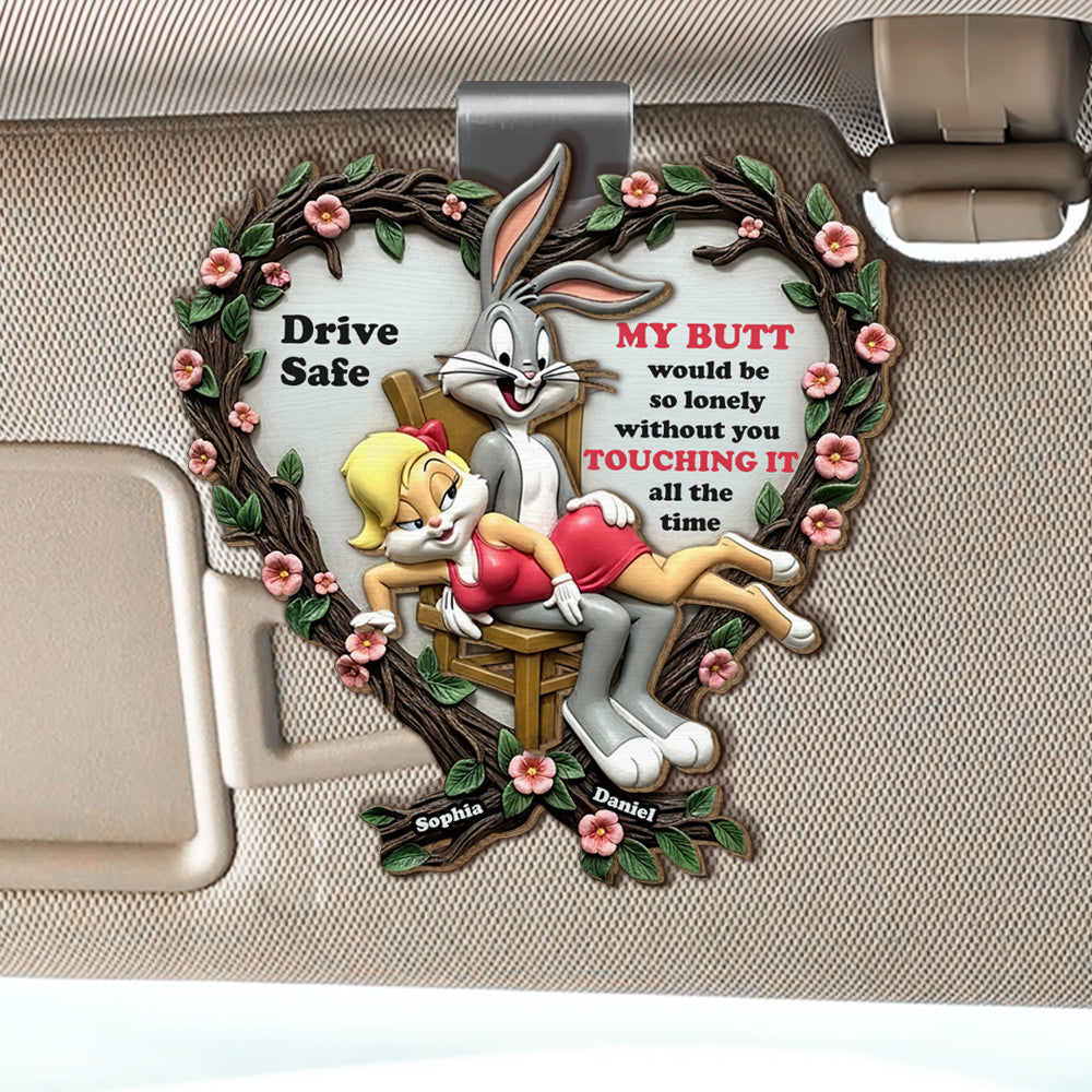 Naughty Rabbit Couple Car Visor Clip Personalized Gifts For Couple 03qhdt290525 - Car Visor Clip - GoDuckee