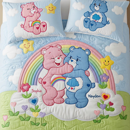 Cute Bear Couple Quilt Bed Set - Personalized Gifts For Couple 05QHLU190725