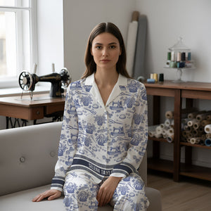 Sewing Toile de Jouy Button Up Pajama Set - Personalized Gift For Sewing Lover Christmas Pajama 06PGLU250925