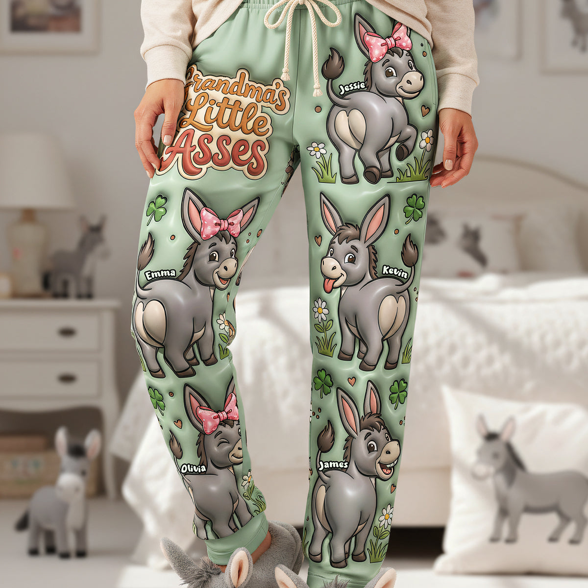 Grandma Donkey Funny Pajama Pants - Personalized Gifts For Grandma and Mom 01nata100326