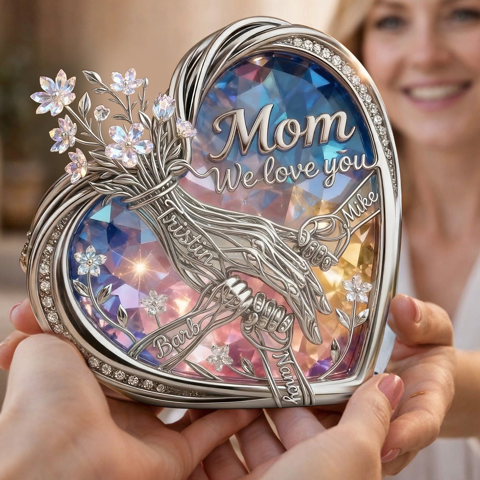 Mom & Children Holding Hands Love Acrylic Plaque - Personalized Gifts For Mom 04qhlu120326