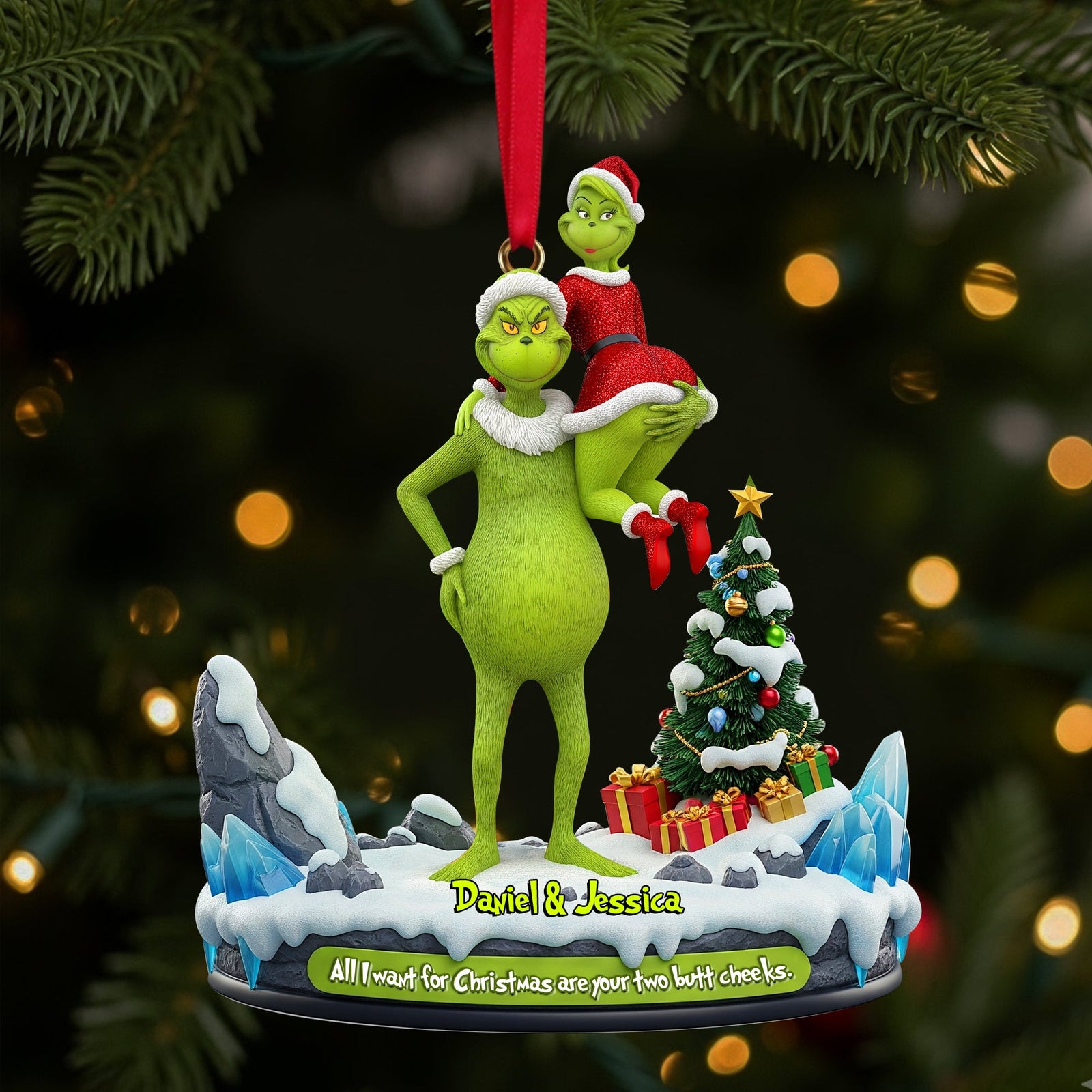 Hugging Green Monster Couple Ornament - Personalized Christmas Gift For Couples 01OHLU180925