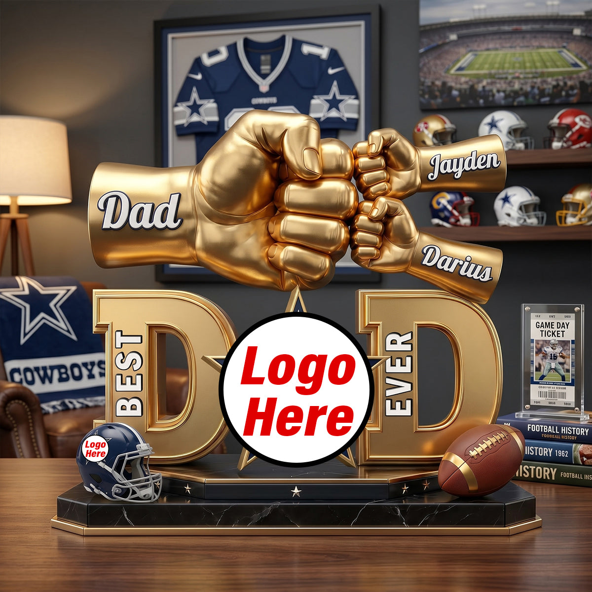 American Football  Acrylic Plaque - DadChampion Dad & Fist Bump - Personalized Gifts For Father