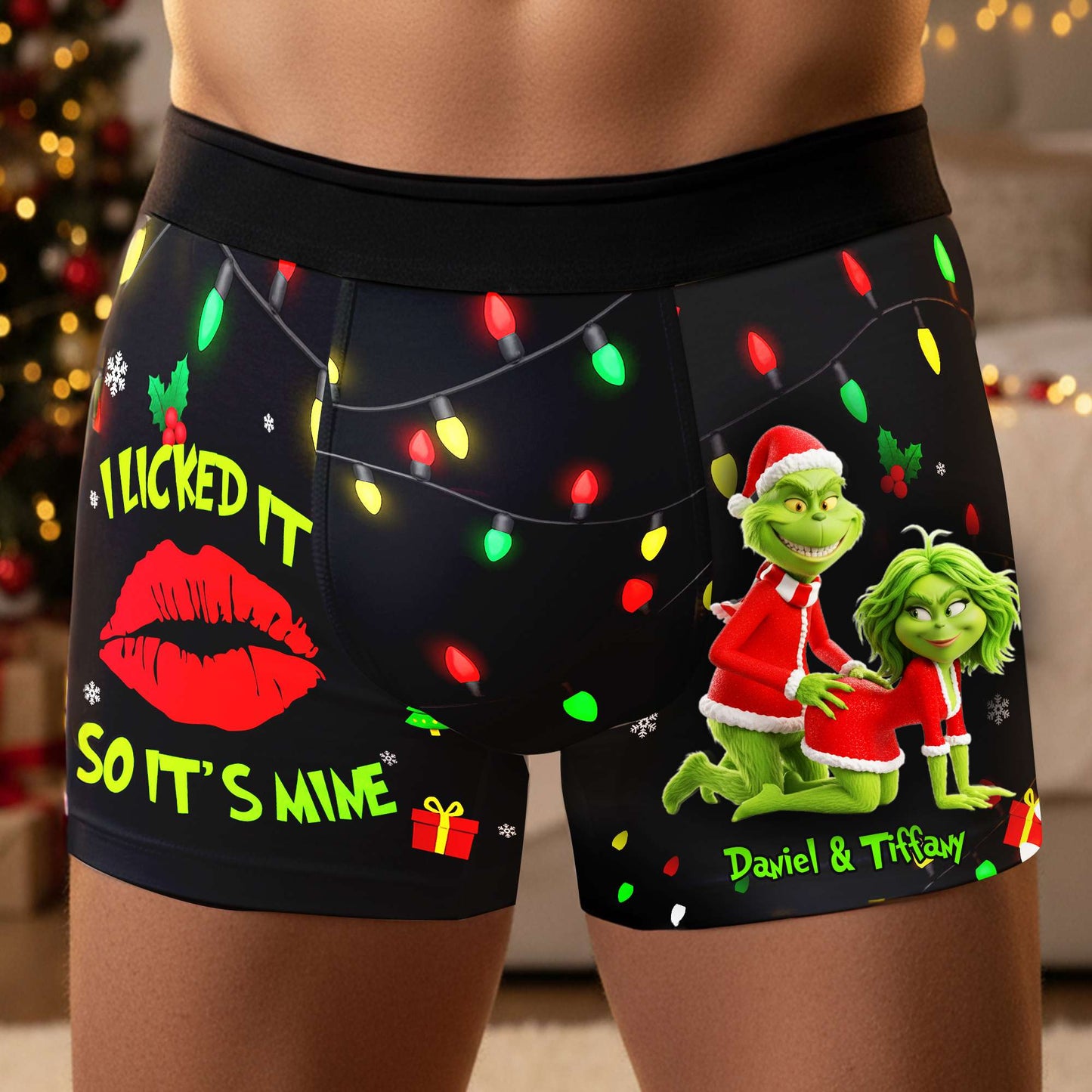 Mischief Green  Couple Boxers - Personalized Christmas Gifts For Him 03NALU120925
