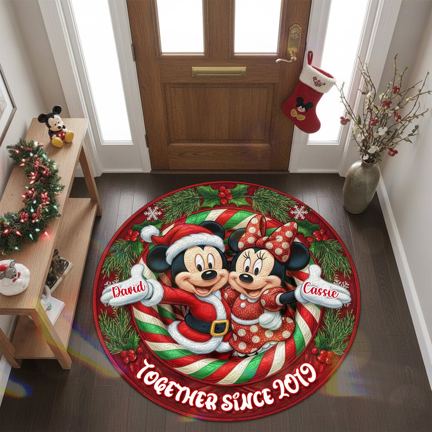 Personalized Gifts For Christmas, Lovely Couple Personalized Quilted Round Mat 02pgmg260925