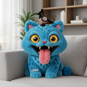 Blue Mischief Cat Shaped Pillow Personalized Gifts 03natn081125