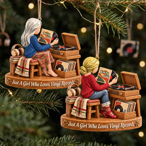 Vinyl Record Girl Wood Effect Ornament, Personalized Gifts For Vinyl Records Lovers 02qhta141026