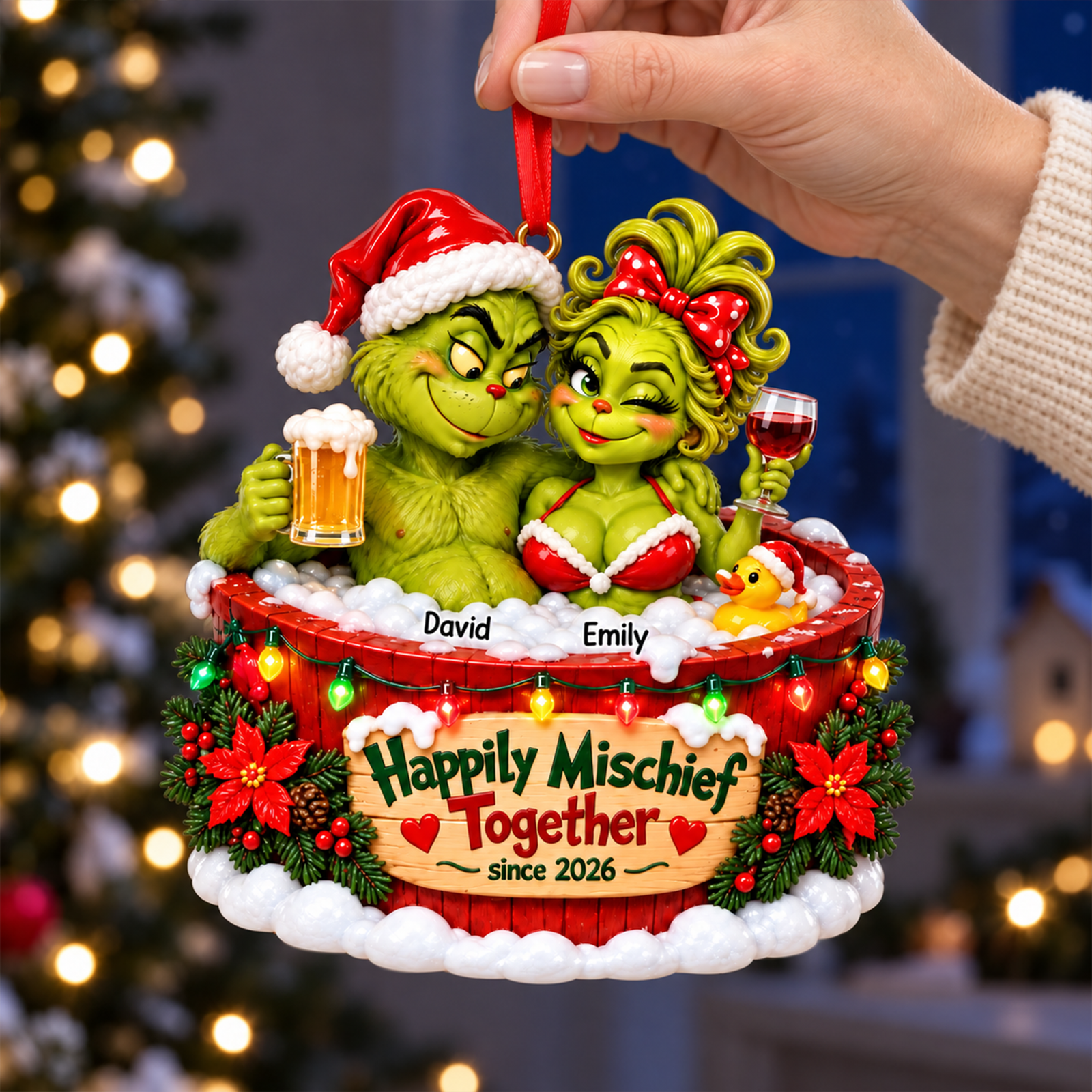Bathing Couple Ornament - Personalized Gifts For Couple Christmas Ornament 07TOQN221026