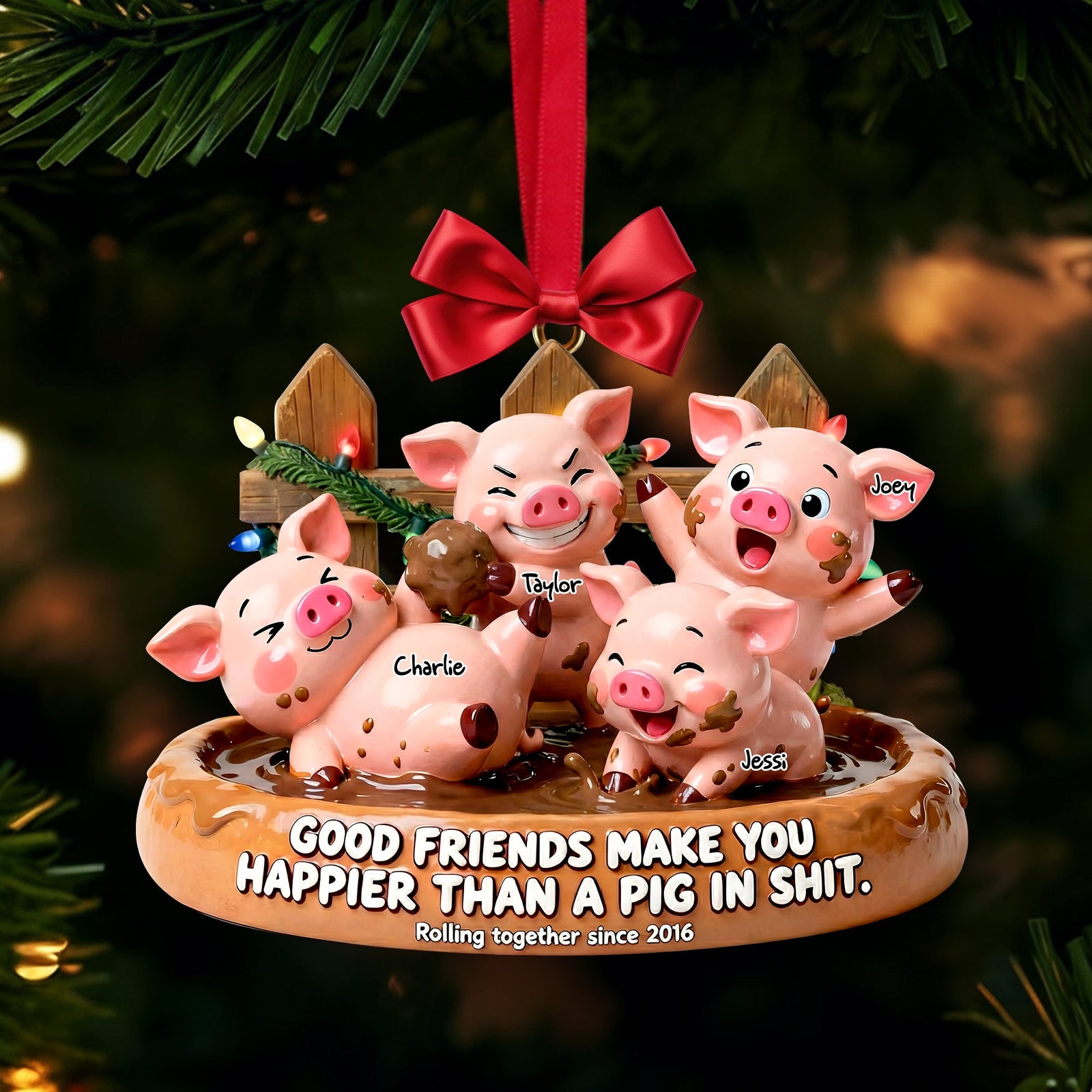 Happy Silly Pig Friends Ornament - Personalized Gifts For Friends 01QHLU231125
