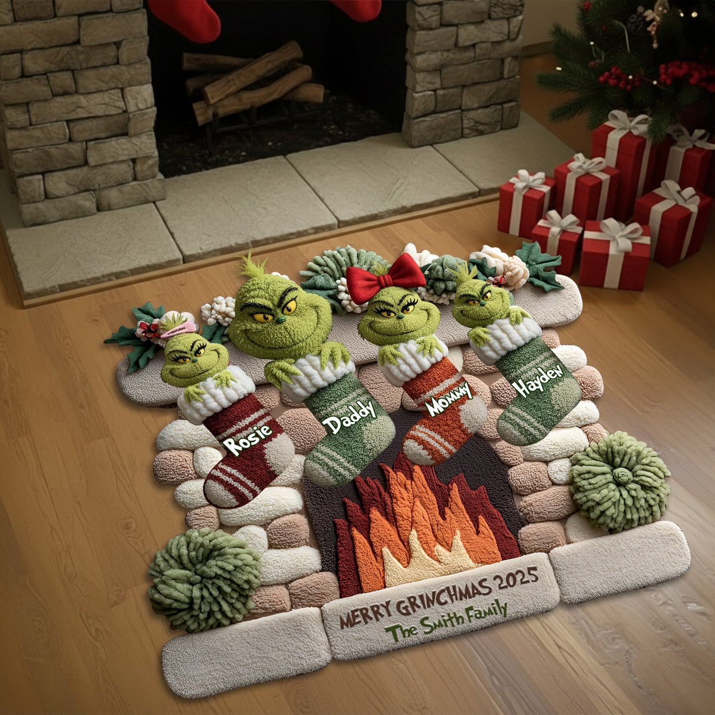 Holiday Stockings Family Door Mat - Personalized Gifts For Family 05TGLU250925