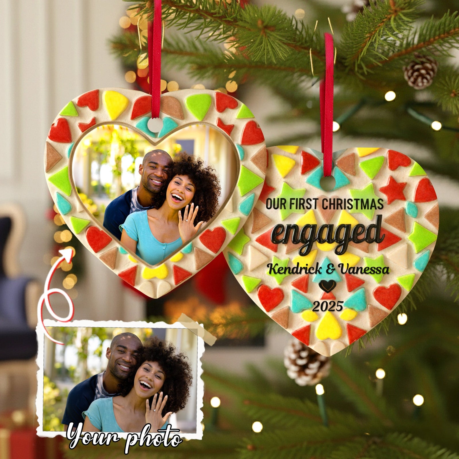 First Christmas Engaged Ornament, Personalized Gifts For Couple 01qhmg030925 - Ornament - GoDuckee