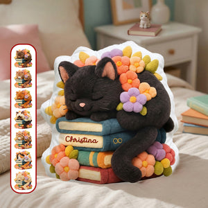 Cat With Books Custom Shaped Pillow - Personalized Gifts For Book Lover 05namg031225