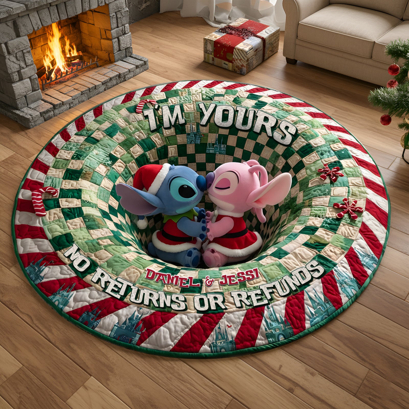 Kissing Alien Couple Round Mat - Personalized Christmas Gift For Couples 02NALU260925