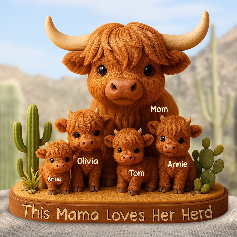 Personalized Gifts For Mom Plaque Highland Cow Mama 03XQDT150425-Homacus