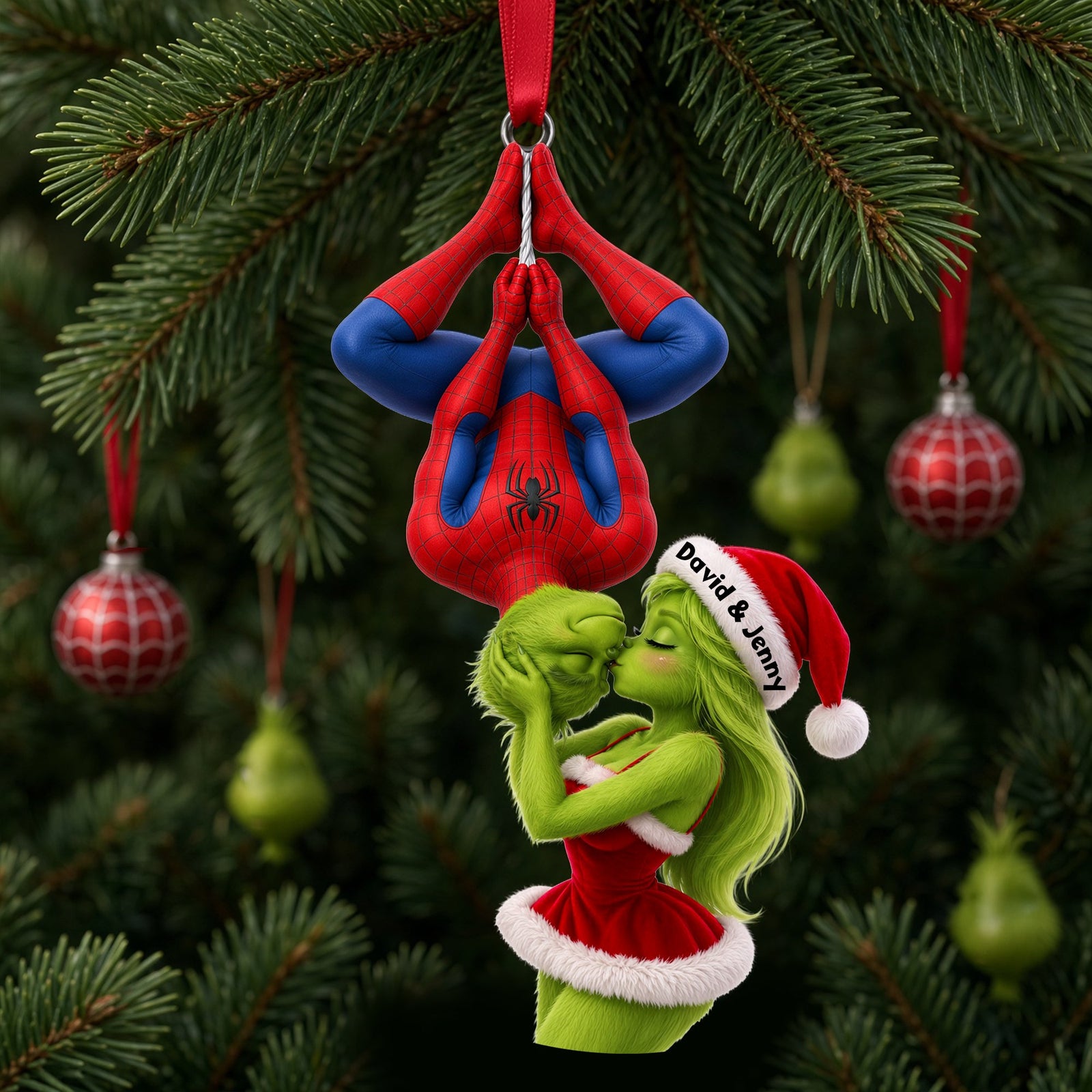 Mischievous Upside Down Kiss Couple Ornament - Personalized Christmas Gifts 05hulu231026