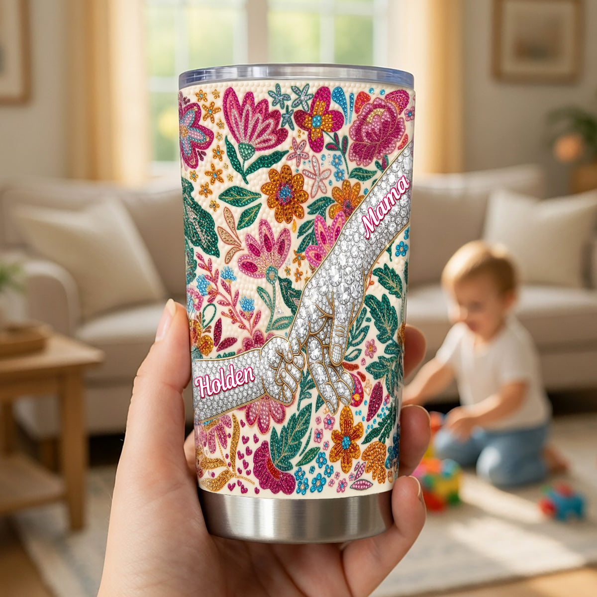 Holding Mom‘s Hand Flower Tumbler - Personalized Gifts For Mothers 04namg090326