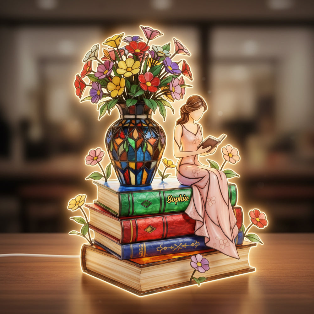 Floral Storytime Book Stack Light Box- Personalized Gift For Book Lovers 04NATN211125