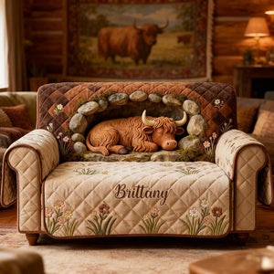 Highland Cow Quilted Sofa Cover - Personalized Gifts For Highland Cow Lovers 04kidt300126