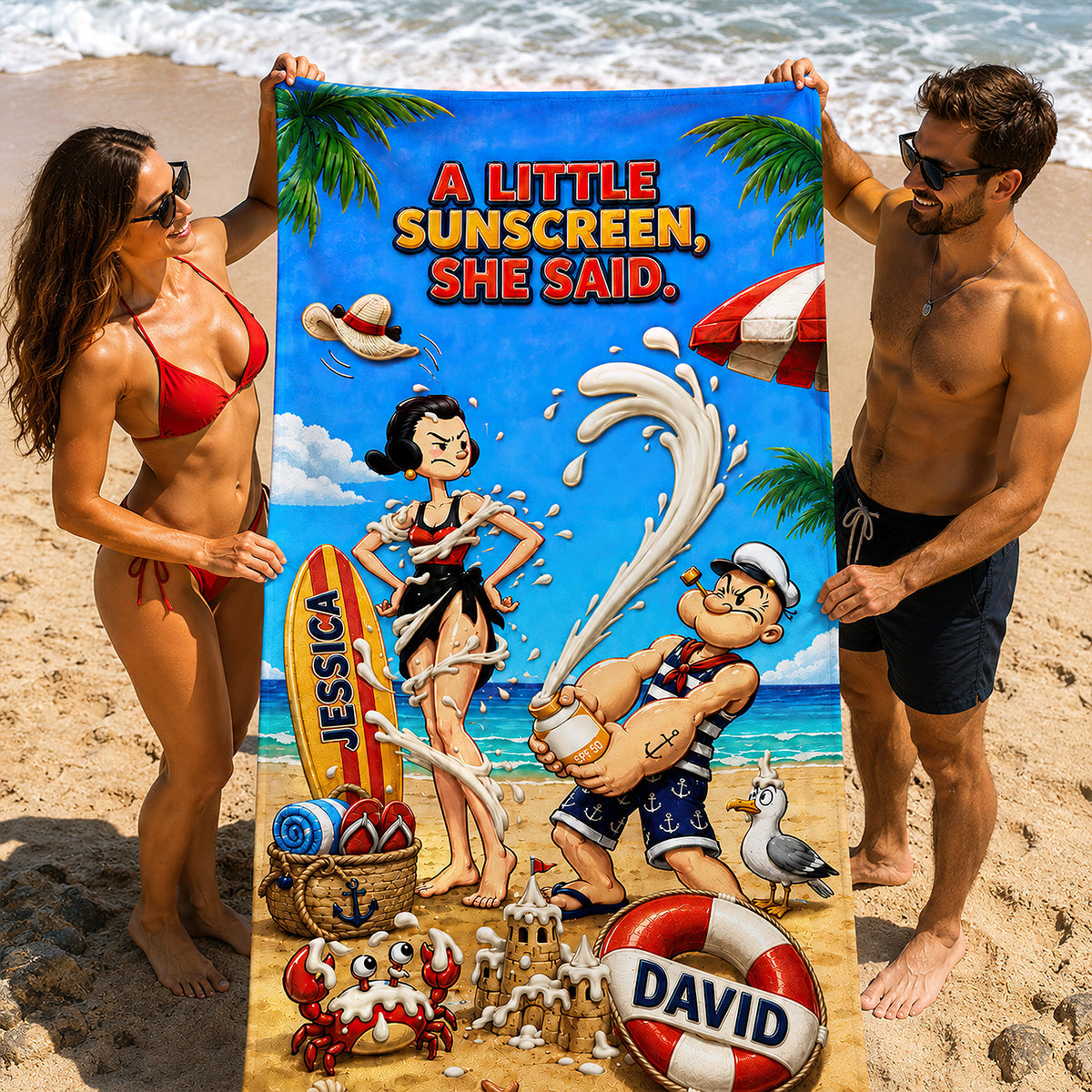 A Little Sunscreen Beach Towel - Personalized Gifts For Couple 04HADT200726