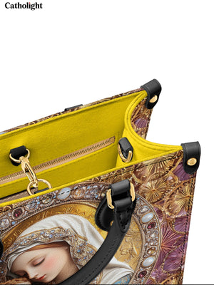 Catholight  Divine Madonna and Child Leather Handbag - Elegant Religious Artwork