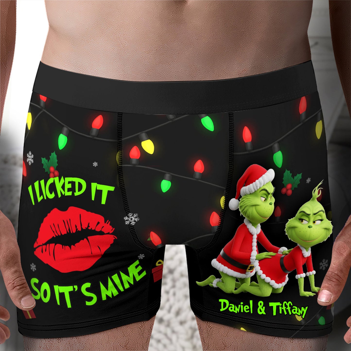 Playful Green Couple Christmas Boxers - Personalized Gifts For Him 02NALU160925