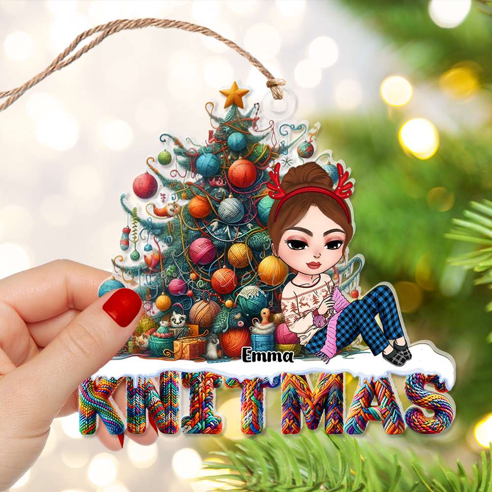 Personalized Gifts For Knitting Lovers Acrylic Ornament Christmas Tree Knit 02XQLU231124HH - Ornament - GoDuckee