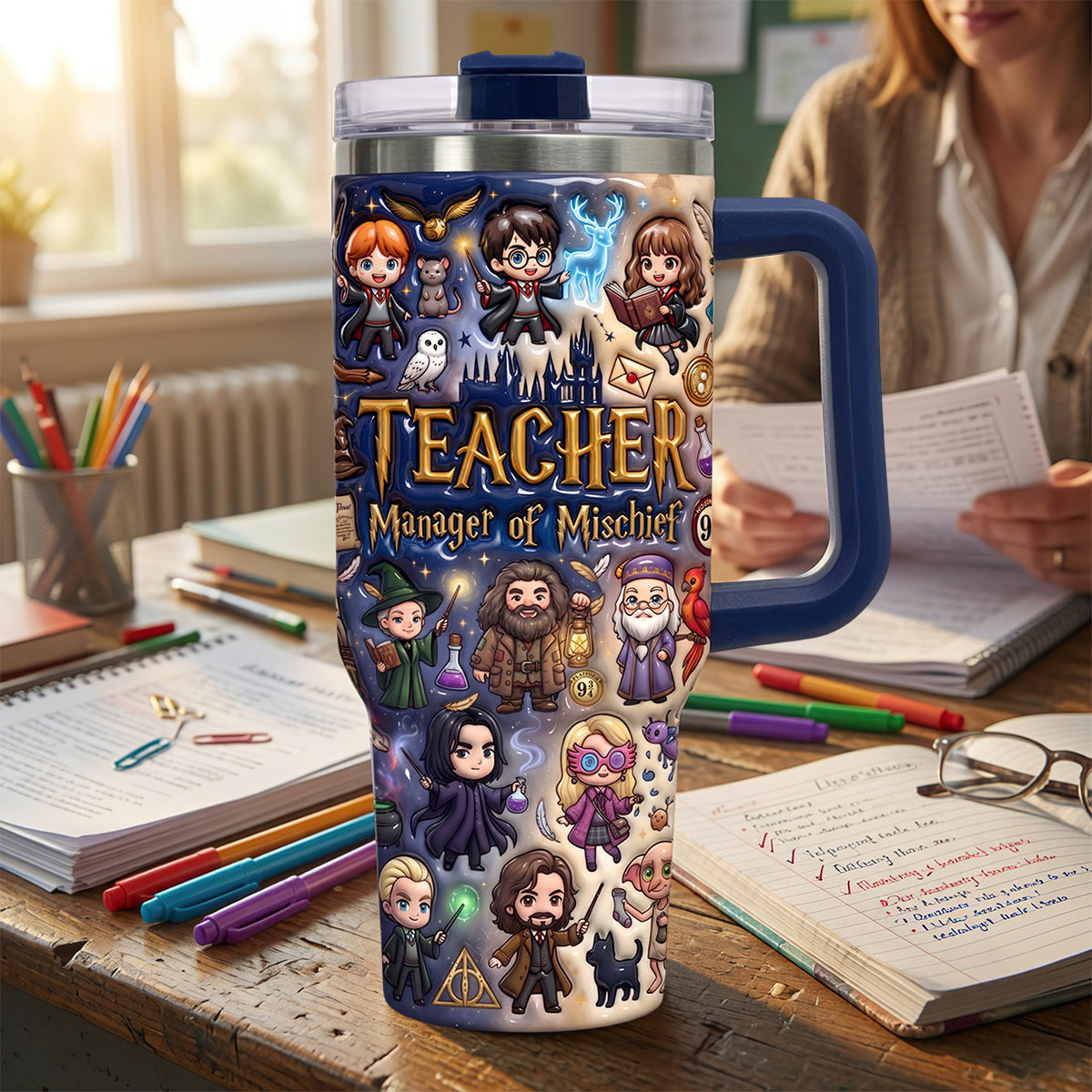 Fancy Teacher 40oz Tumbler With Handle, Personalized Gifts For Teacher 03qhdt230726