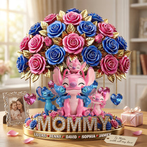 Cute Mommy Pink Aliens Flower Acrylic Plaque - Personalized Gifts For Mother's Day 01tytn070426
