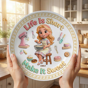 Baking Girl Ceramic Round Plate  - Personalized Gifts For Baking Lovers 02pgqn260126