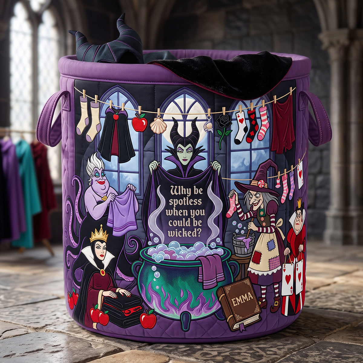 Villains Doing Laundry Quilted Laundry Basket - Personalized Gifts 04hata180726