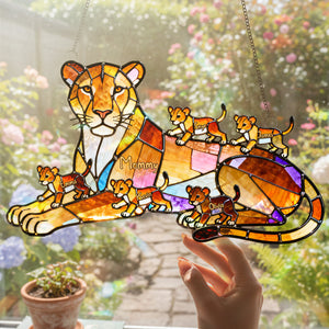 Lion Mom And Kids Suncatcher  - Personalized Gifts For Mother's Day Suncatcher Ornament 03OHTA240226