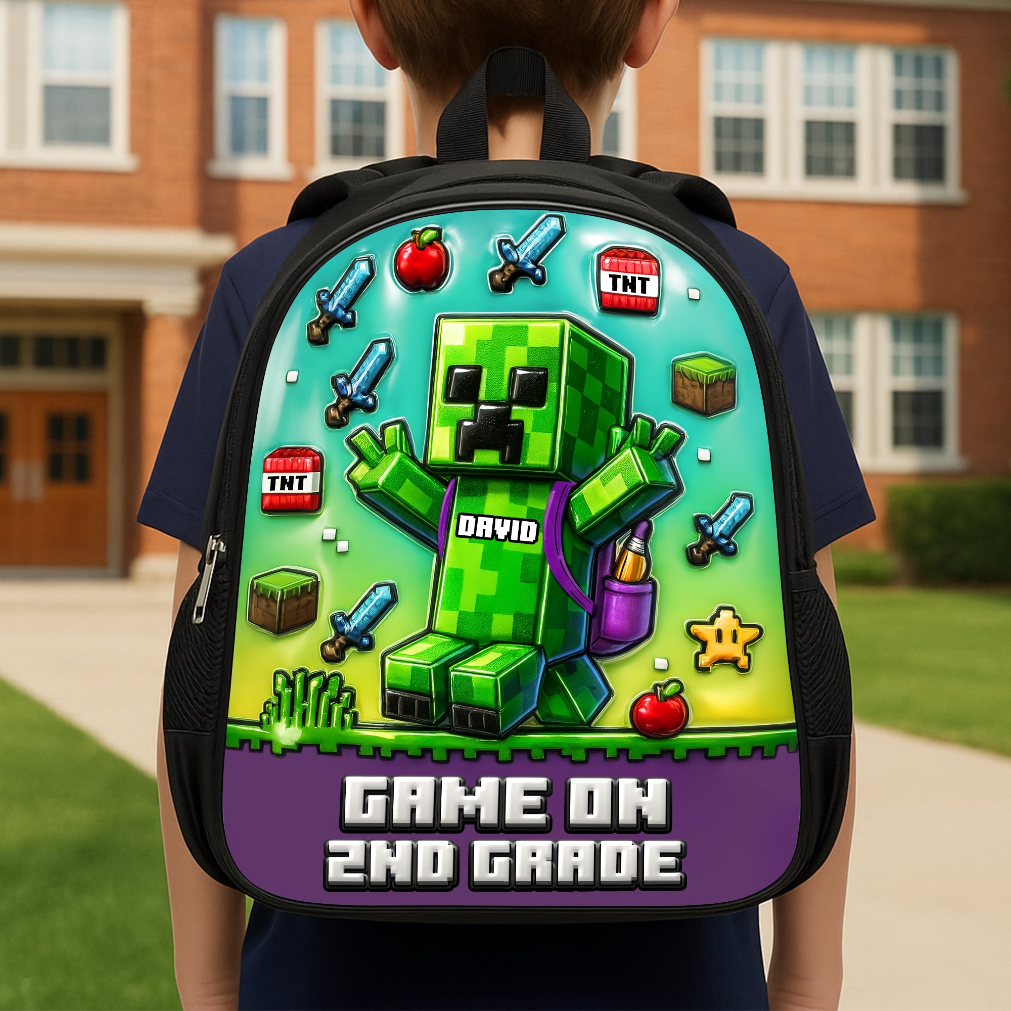 Green Pixel Hero School Bag - Personalized Gifts For Kids 02tgta070825