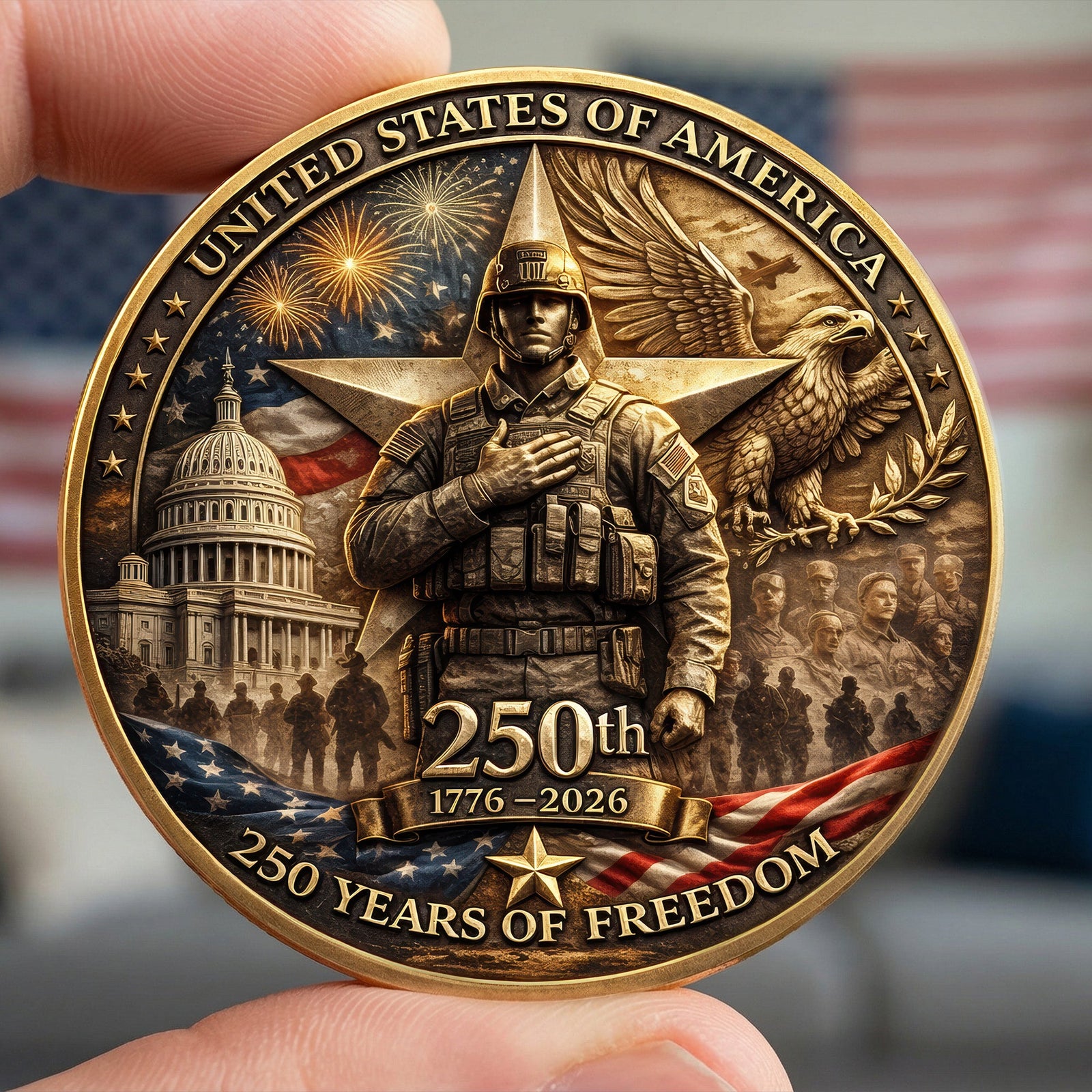250 Years Of Freedom Printed Metal Coin -  Personalized Anniversary Gifts 04toqn270226