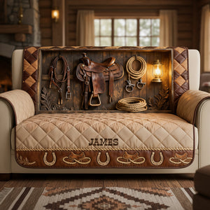 Horse Workshop Sofa Cover - Personalized Gifts For Horse Lover Quilted Sofa Cover 04KITA280126