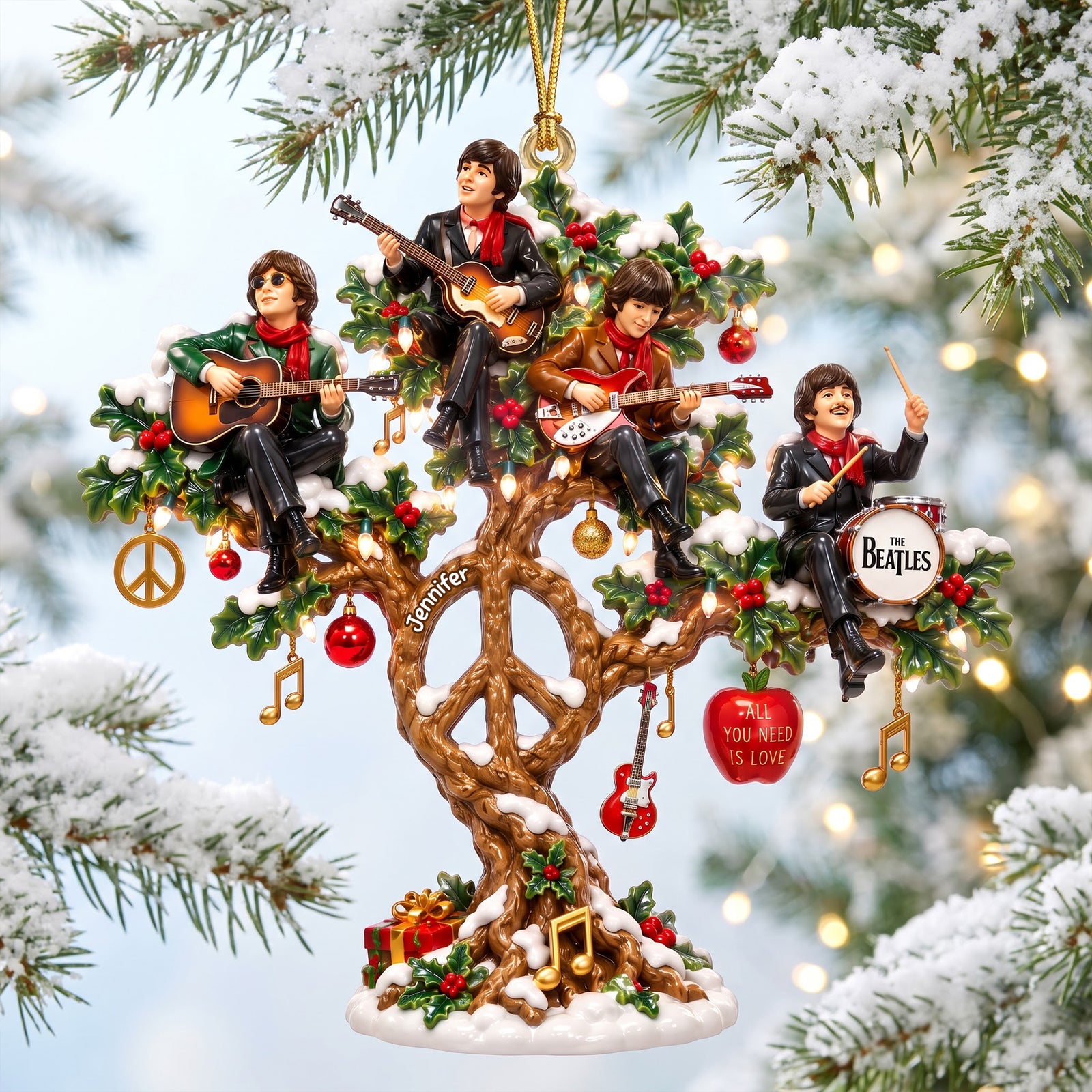 The Beatle Peace Tree Ornament, Personalized Gifts For Music Lovers & Hippie 05qhqn080926