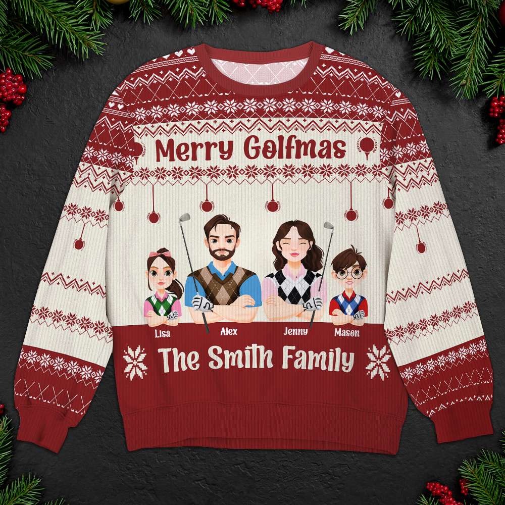 Personalized Gifts For Family Lover Golf Sweatshirt Ugly Christmas 03XQMH181024PA - AOP Products - GoDuckee