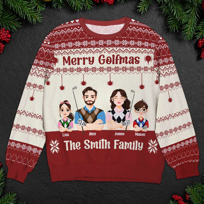 Personalized Gifts For Family Lover Golf Sweatshirt Ugly Christmas 03XQMH181024PA - AOP Products - GoDuckee