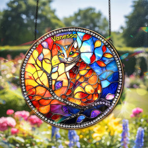 Colorful Cat Stained Glass - Personalized Gifts For Cat Lovers 02humg150825