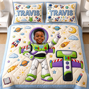 Custom Photo Rocket Space Quilt Bed Set - Personalized Gifts For Kids 01naqn040726