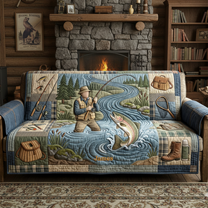 Hooked On Fishing Quilted Sofa Cover - Personalized Gifts For Fishing Lovers 03PATA260126